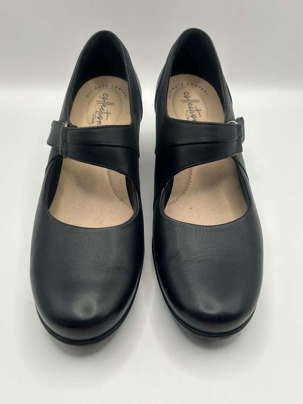 Clarks Emslie Lulin Mary Jane Heels Size 8.5 M Black Leather